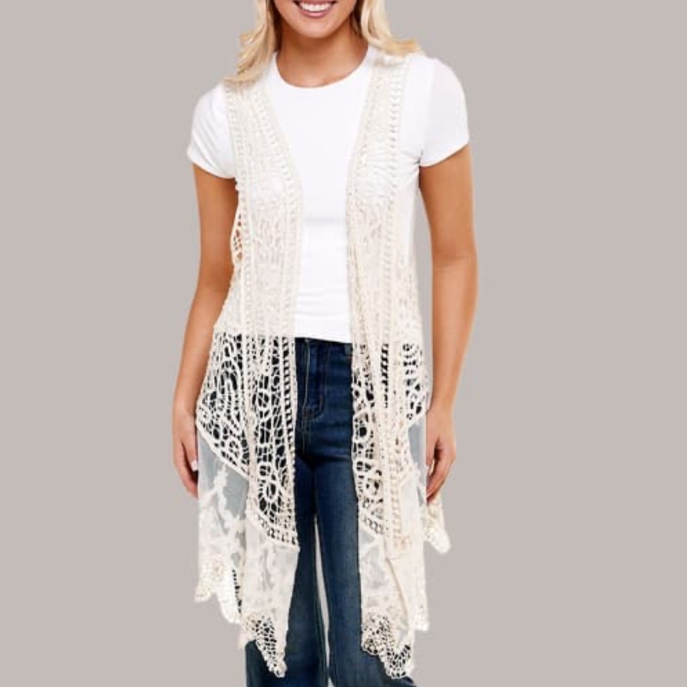 Elegant Cream Lace Vest